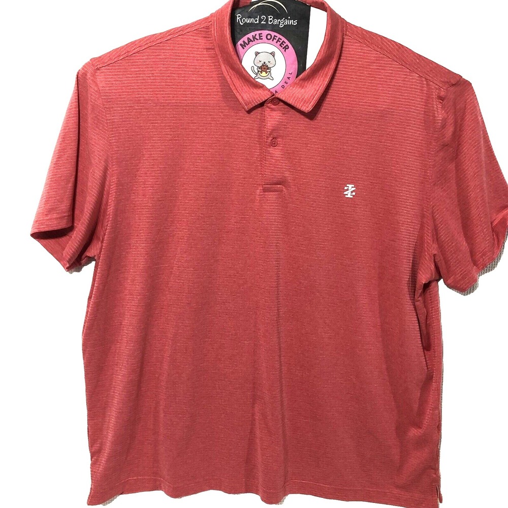 IZOD Polo Shirt Men's XXL 2XL Red Pink stripes Short Sleeve Logo Golf Pro Dad